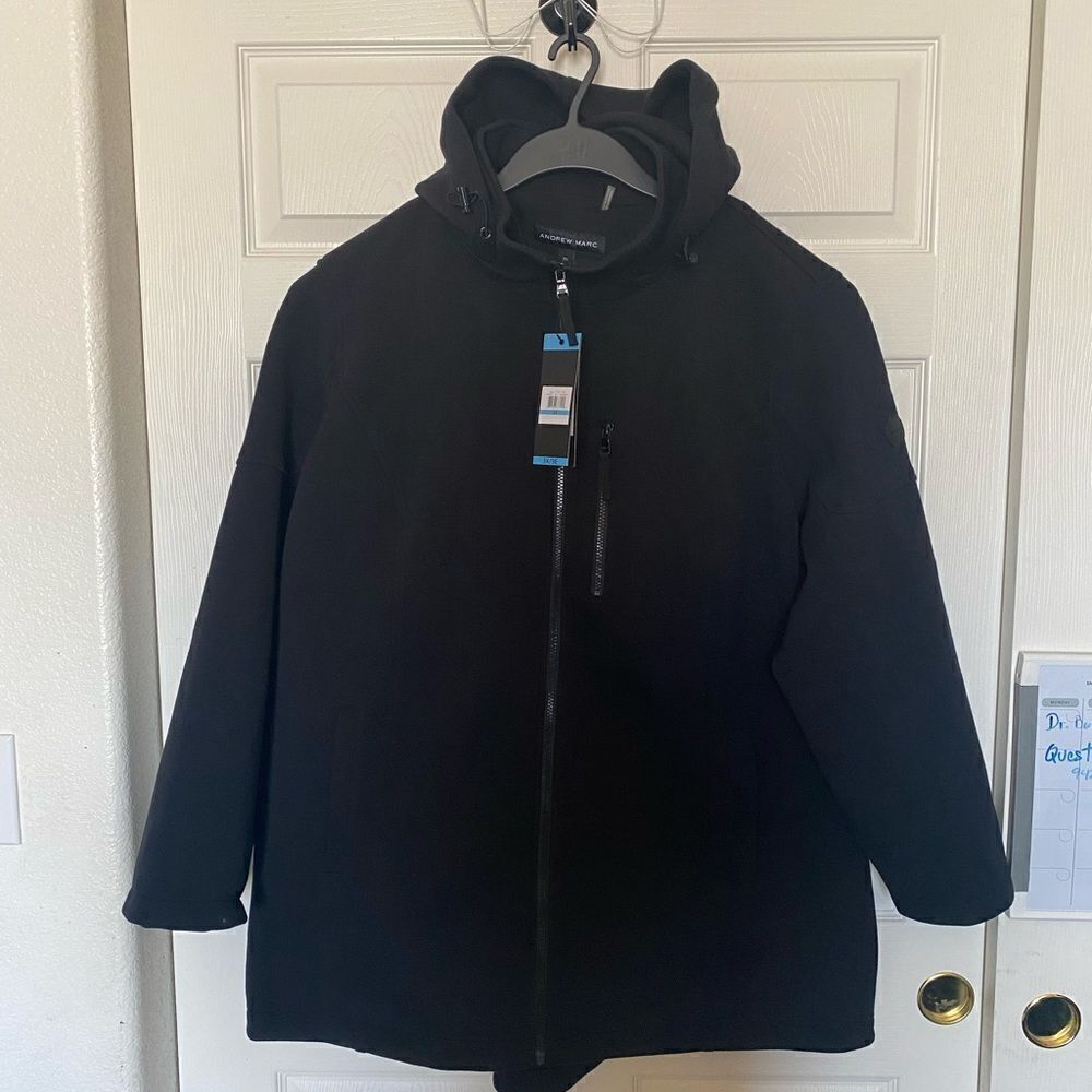 ANDREW MARC Women’s Black Zippered Hooded Jacket Size 3X  NWT